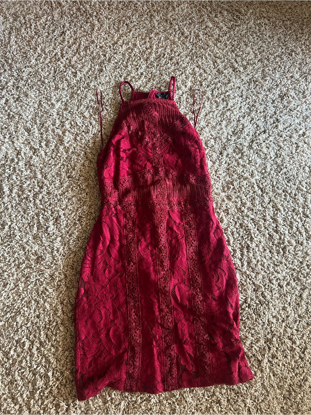 Topshop Burgundy Lace Midi Halter Dress - Picture 1 of 3